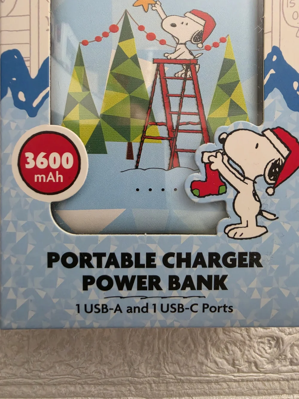 Peanuts Snoopy Power Bank 3600mAh USB-C USB-A Holiday 75th Anniversary Charger